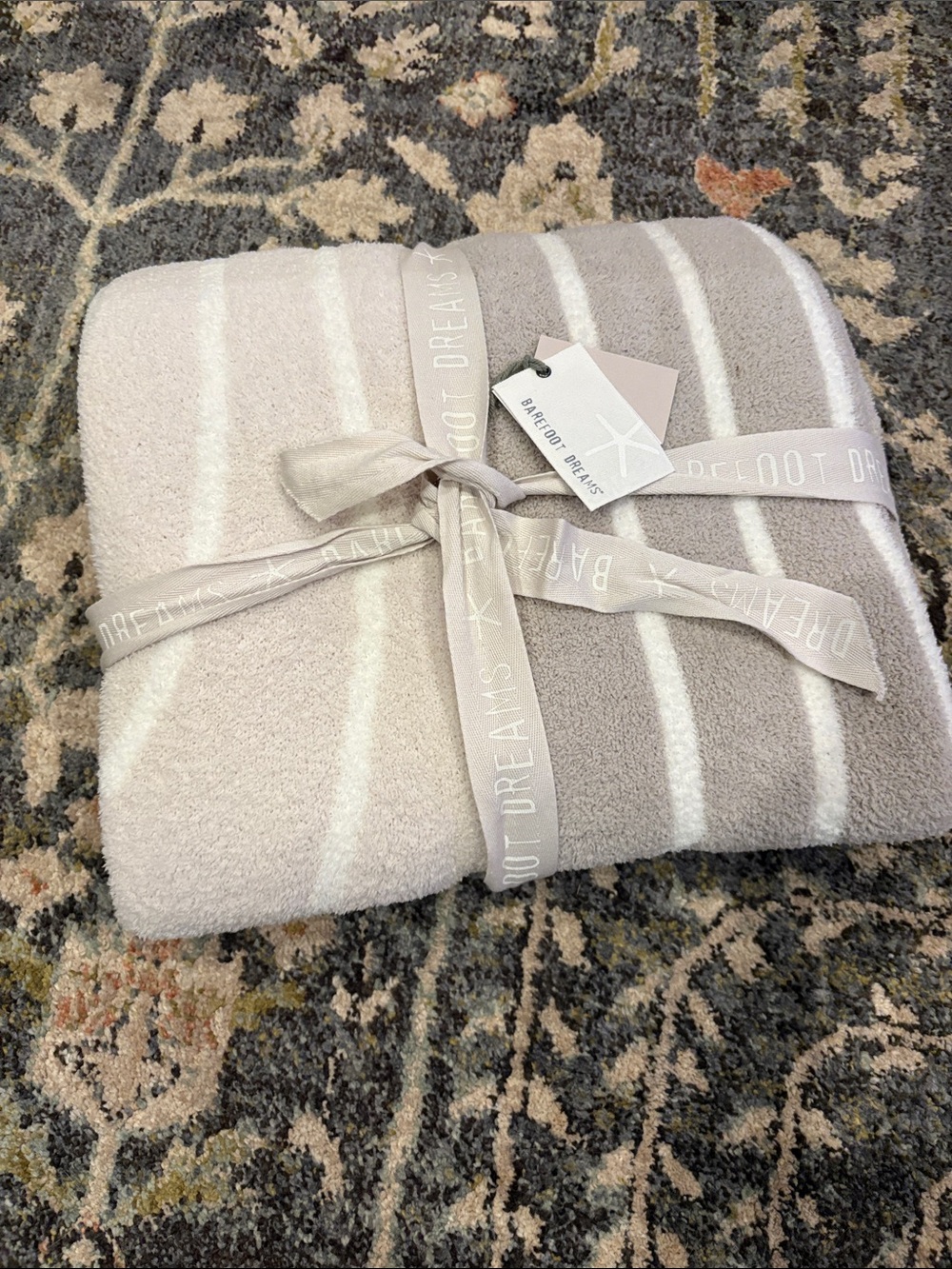 Barefoot Dreams Striped Plush Throw - Taupe & Cream NWT